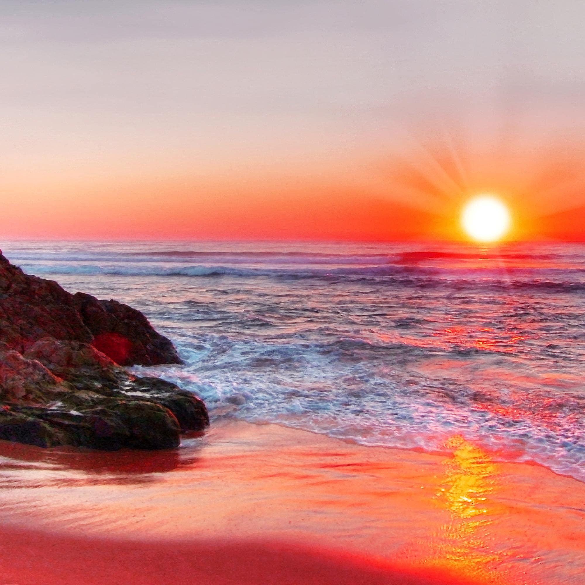 Runa Art - Quadri Tramonto Spiaggia 200 x 100 cm 5 Pezzi XXL Decorazione Murale Design Rosso 609551b