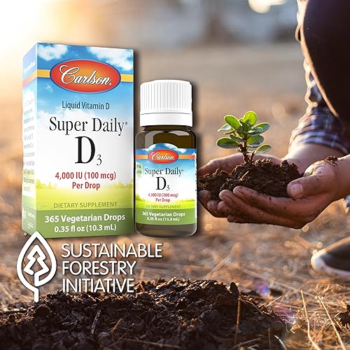 Miniatura 6 de Carlson - Super Daily D3 4,000 UI (100 mcg) por gota, gota de vitamina D, vitamina D3 líquida, suministro de 1 año, sin sabor, 365 gotas (0.3 fl oz)