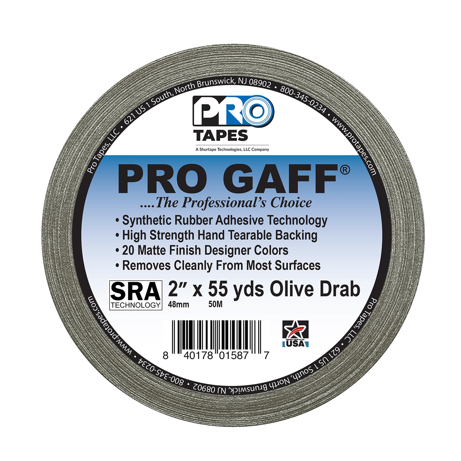 ProTapes 840178015877 Pro Gaff Premium Reinigungstuch matt Gaffers Tape mit Gummi Kleber, 11 Mil Dick, 55 YD. Länge, 5,1 cm Breite, Olive Drab