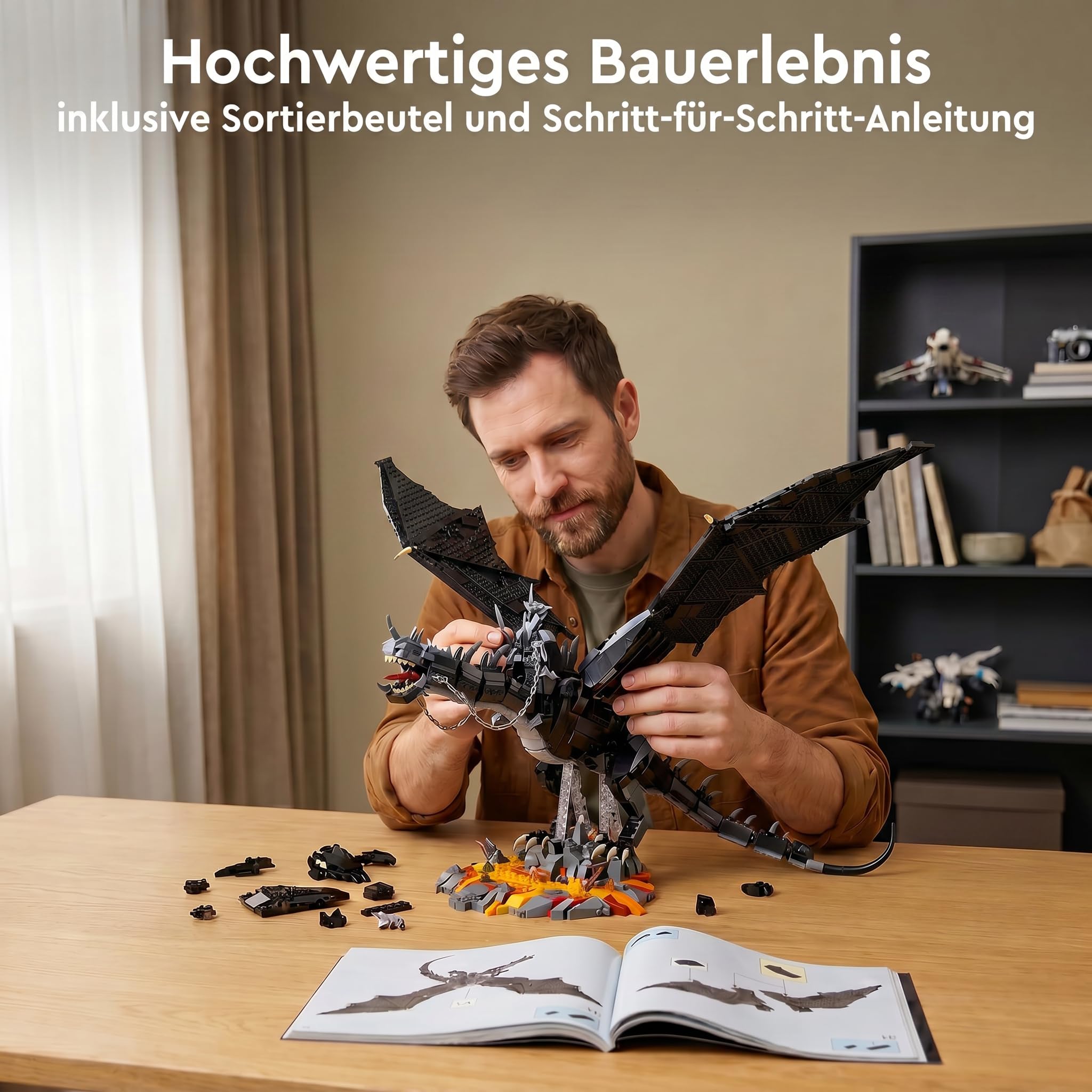 Fantasy Dragon 80cm Großes Klemmbausteine Set - 2199 Teile Drachen Modular Building Bausatz für Erwachsene, Ring Fans & Sammler Kompatibel mit Youmko YM011