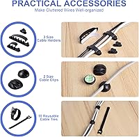 Vista 4 de Caja organizadora de cables, juego de tres, cubierta de alimentación, soporte de cables, protector contra sobretensiones para escritorio (negro)