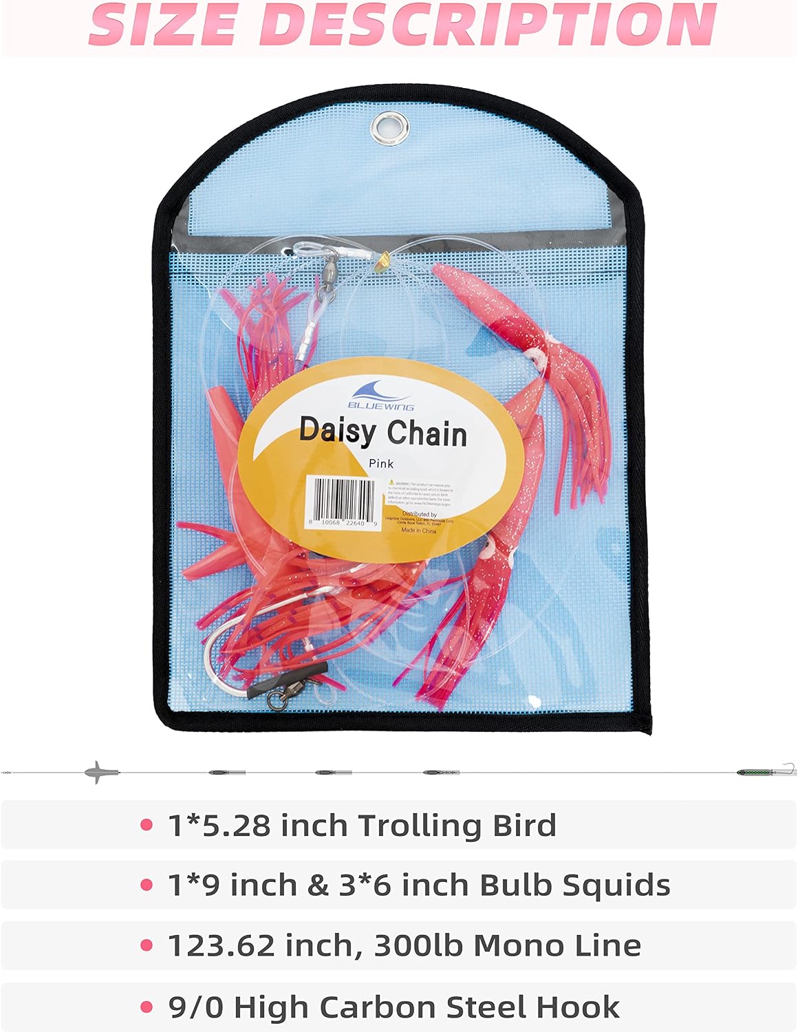 BLUEWING Fishing Daisy Chain Big Game Bulb Squid Trolling Bird Tuna Lures Fish Teasers for Marlin Sailfish