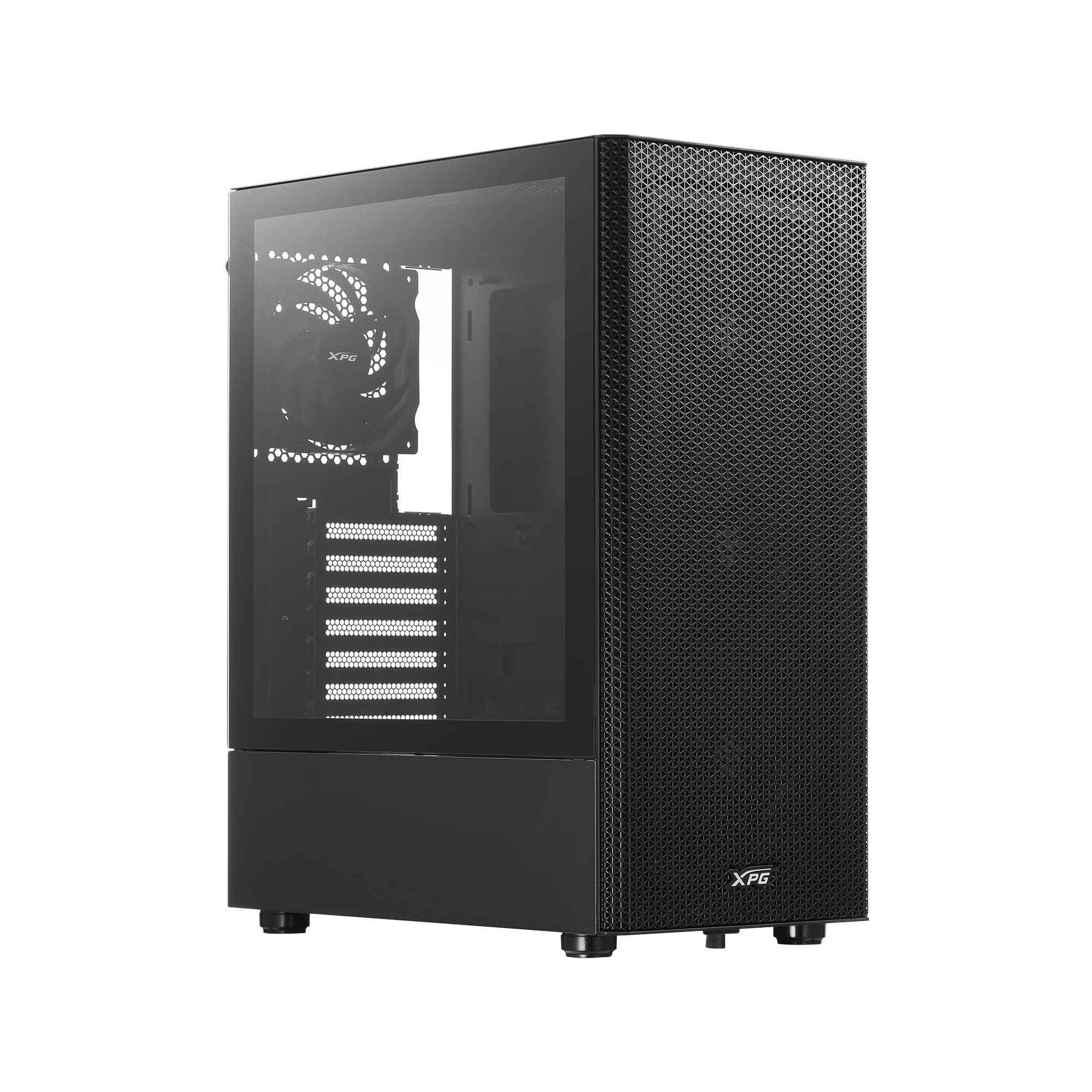 XPG Valor Mesh - Caja compacta ATX de Torre Media, diseño de Panel Frontal de Malla, Panel Lateral de Vidrio Templado de 3 mm, 4 Ventiladores de 120 mm preinstalados