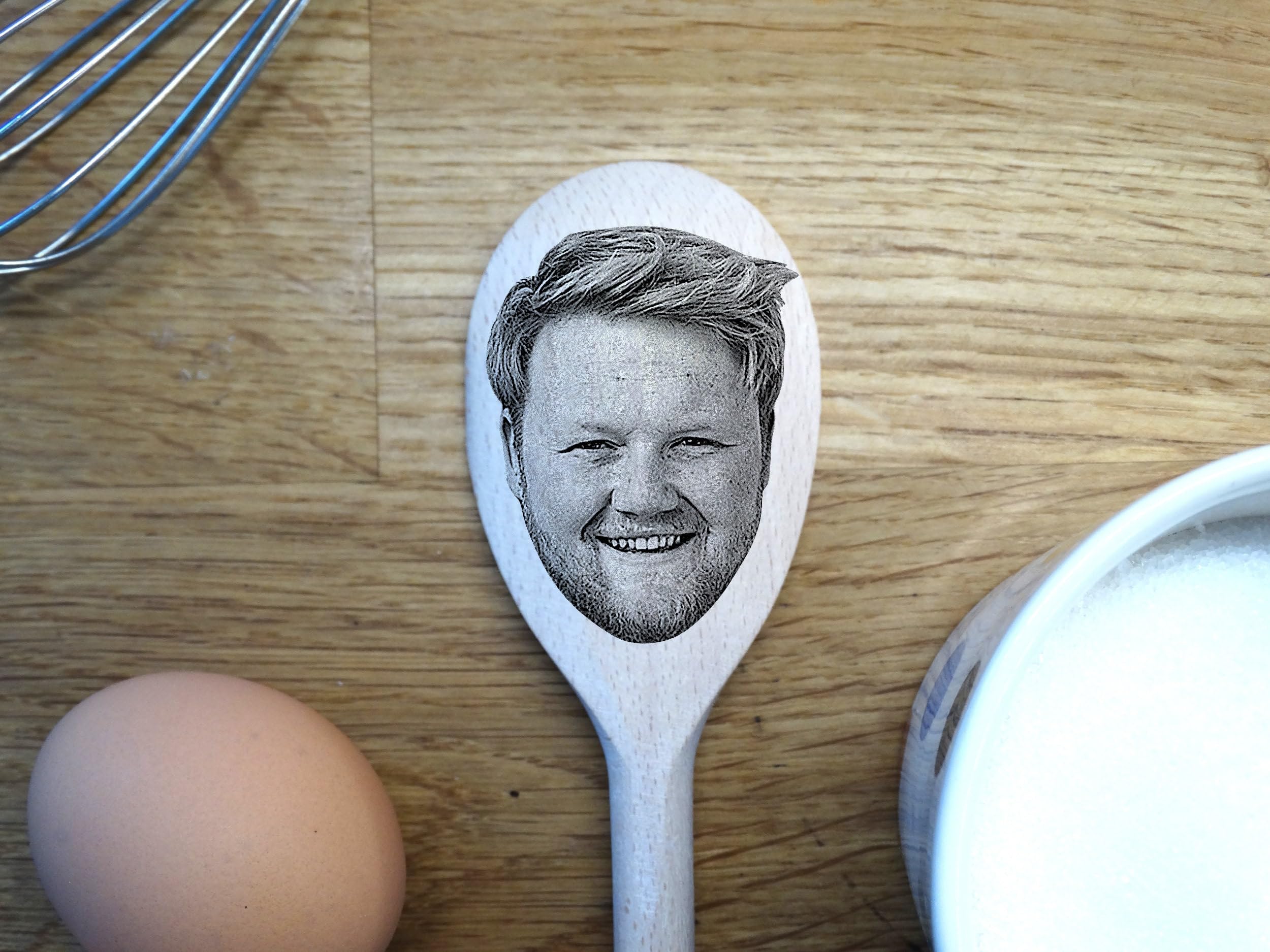 Kaleb Cooper's Face Engraved on a Wooden Spoon (30cm), Birthday Mothers/Fathers Day Gift. Jeremy Clarkson's Farm Farmer/Advisor