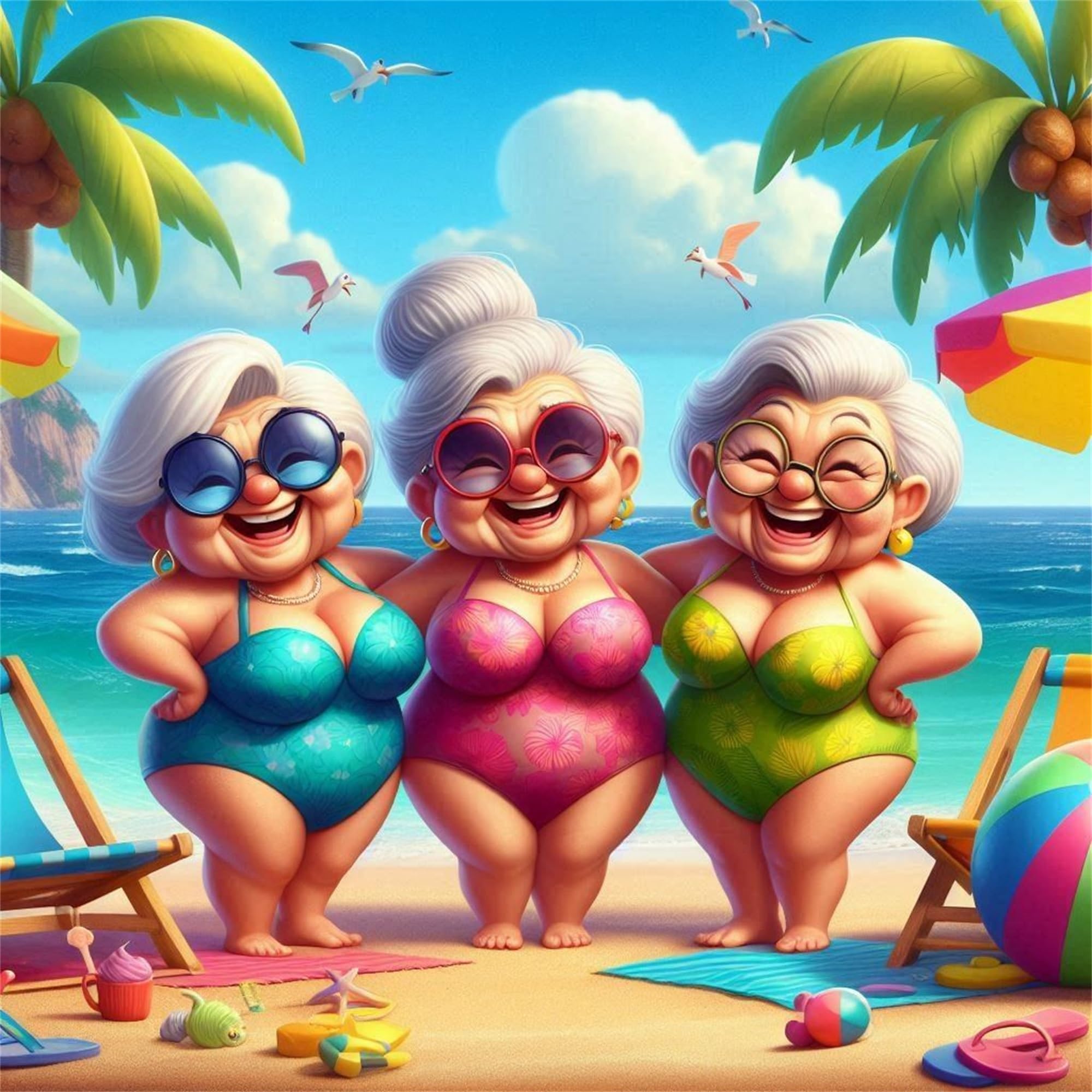 Adults Paint by Number Kits Friends,Summer Beach Grandma Painting by Number