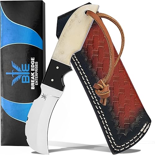 Miniatura 121 de Cuchillo de acero hecho a mano con funda de cuero, cuchillo utilitario resistente, cuchillo de electricista para desollar alambre para profesional