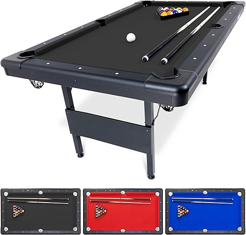 GoSports Mesa de billar de 6, 7 u 8 pies, mesa de billar portátil, incluye juego completo de bolas, 2 palos de taco, tiza y cepillo de fieltro elige