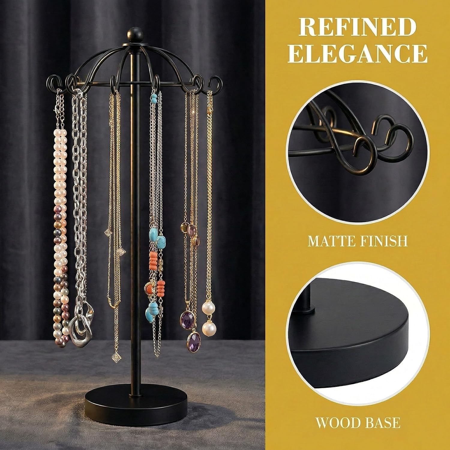 Necklace Holder Stand – Jewelry Display Rack for Necklaces Bracelets Chains Pendants – Countertop Jewelry Organizer Holder for Vanity Dresser Boutique for Women (Black) image 5