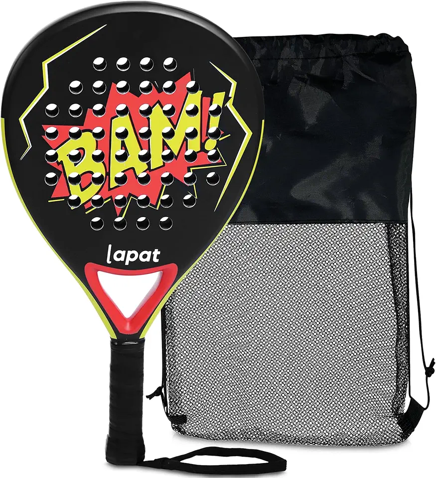 Raquete de Padel LAPAT com Bolsa de Cobertura - Superfície de Carbono com Espuma de Memória EVA - Raquetes de Paddle Leves (Branca)