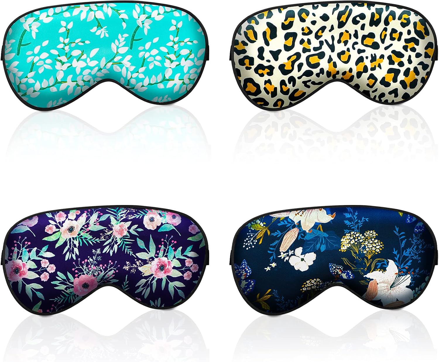 SATINIOR 4 Pieces Floral Silk Sleep Eye Masks Soft Sleeping