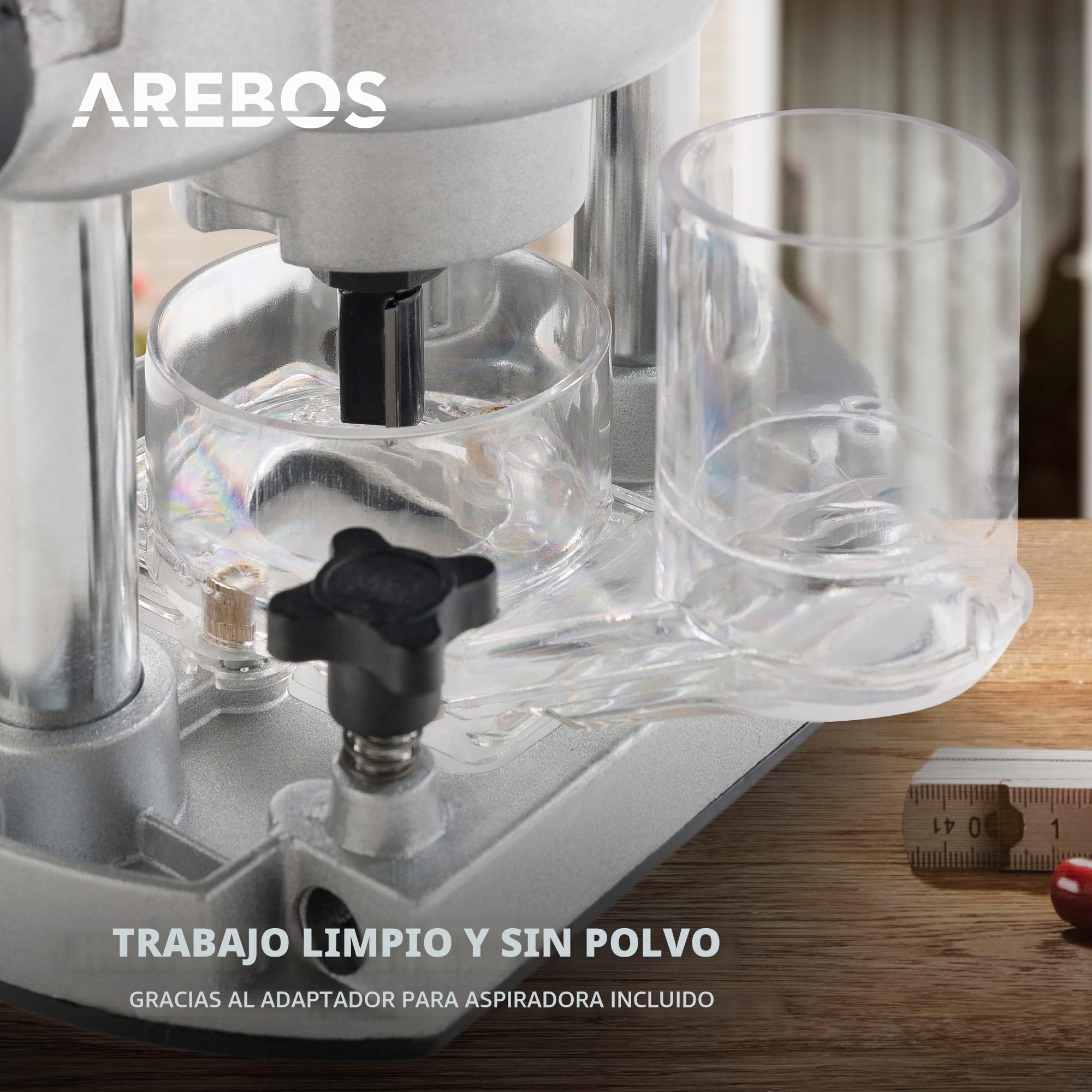 Arebos Fresadora para madera | estuche de transporte y incl.12 brocas para fresadora con soporte de 8 mm, control de velocidad, tope paralelo, adaptador de aspiración incluidos accesorios | 1200 W