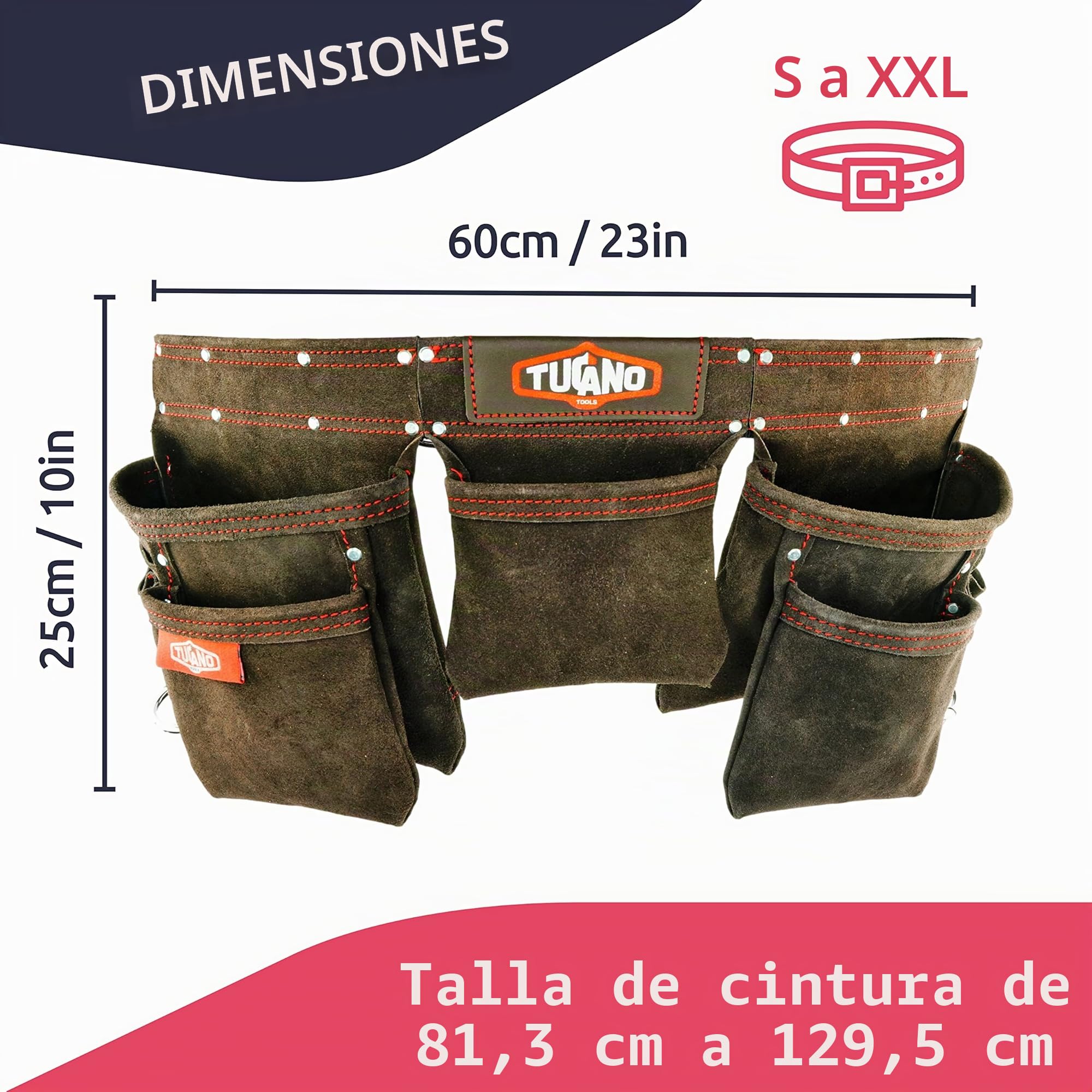 Cinturón de herramientas de cuero para enmarcadores, carpinteros. Cinturón de herramientas perfecto para electricistas y conveniente para mujeres. 12 bolsas de herramientas para gran capacidad.