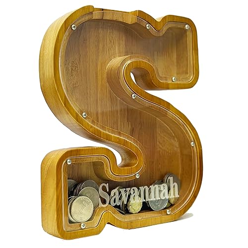 Vista 22 de Personalized Wooden Alphabet Piggy Bank-Kids Piggy Bank-Boys Girls Piggy Bank-Coin Piggy Bank-Bank-Can be Used as Christmas-Birthday Gift-Kids Gift
