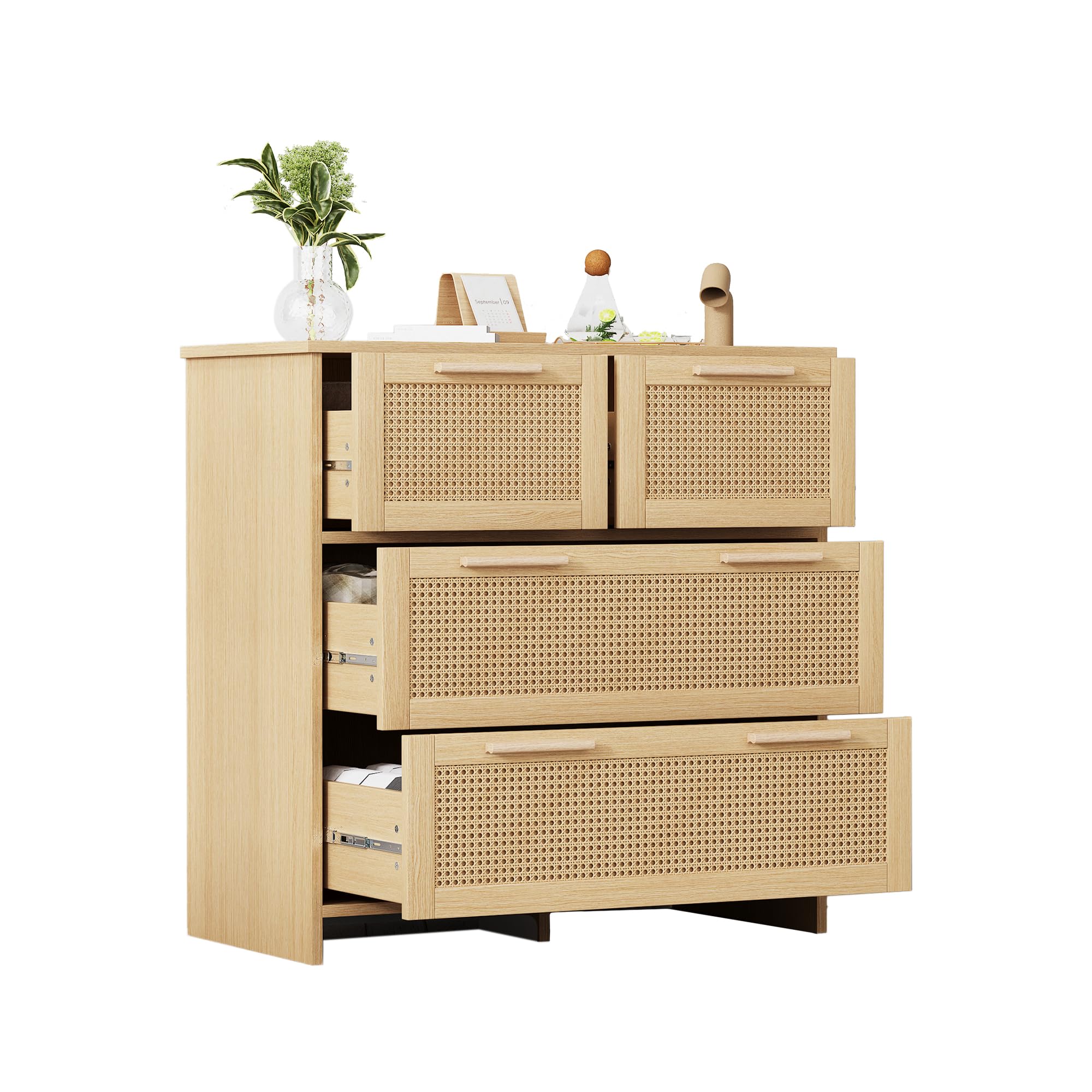 Armario de ratán natural con 4 cajones cómoda para dormitorio y salón