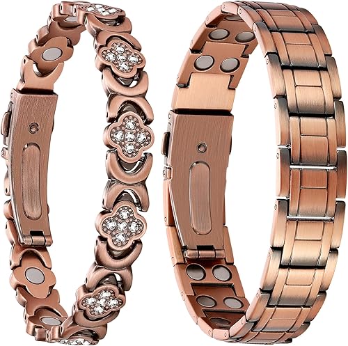 Jecanori Pulseras magnéticas de cobre eficaces para hombres y mujeres, pulsera magnética ultra resistente con herramienta de tamaño