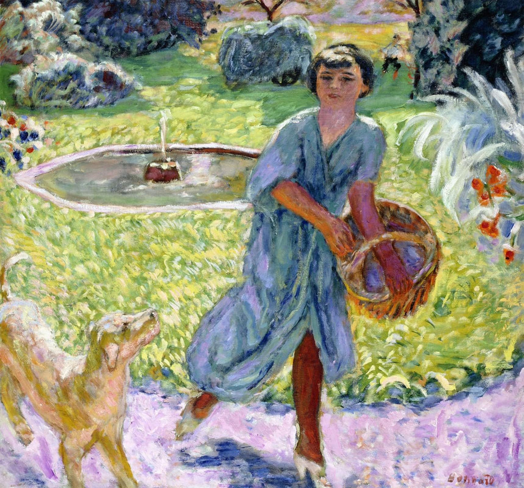 POSTERIIk Vintage Classic Picture Landscape Artwork the Young Girl or Young Girl Playing with a Dog by Pierre Bonnard Portrait Canvas Painting for Office Home Decor 60x90cm