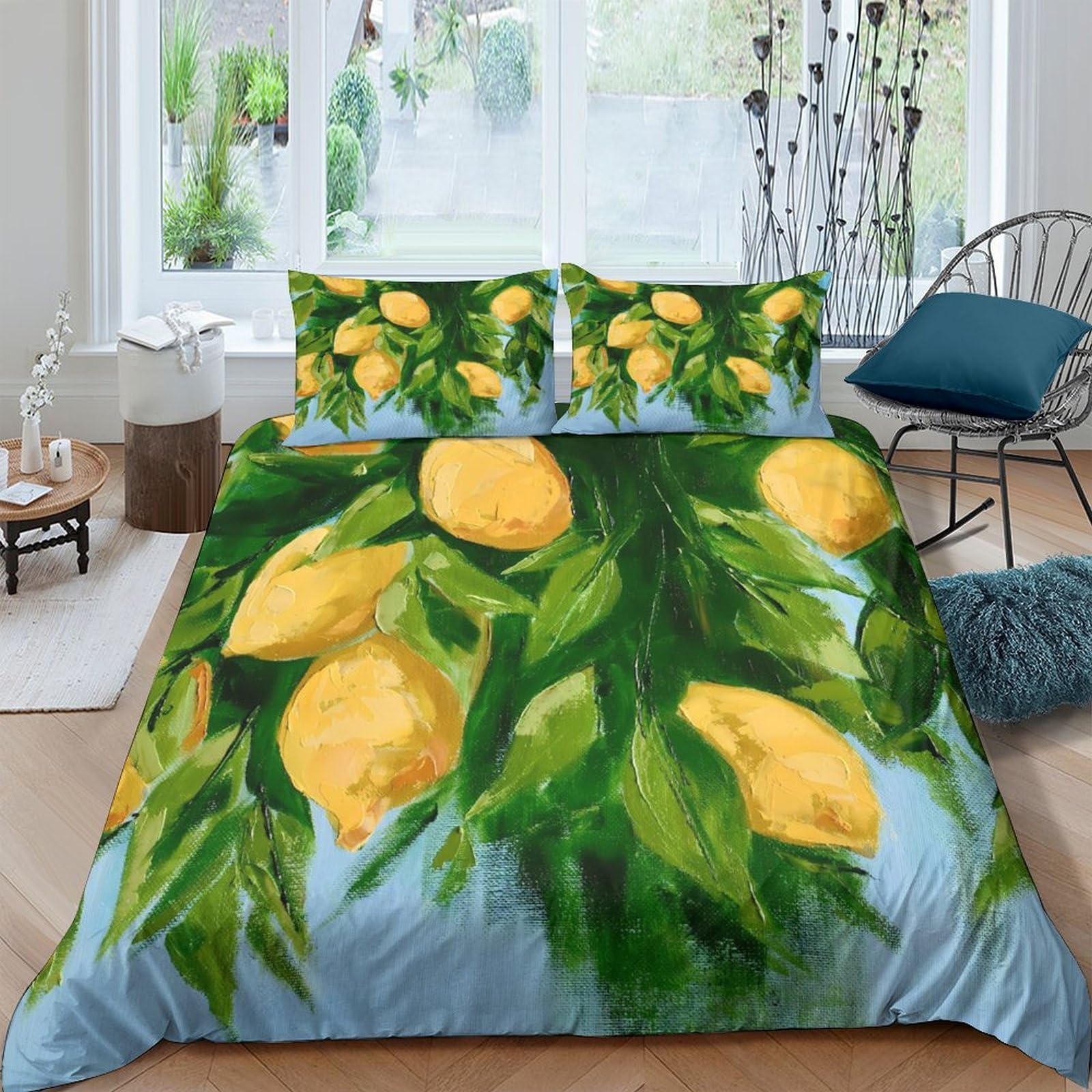 Ctjqhvkz Style-1 3D Printed Lemon Garden Fitted Sheet Microfiber Soft Breathable Citrus Orchard Bed Cover For Bedroom Guest Room Decor Single（135X200cm）