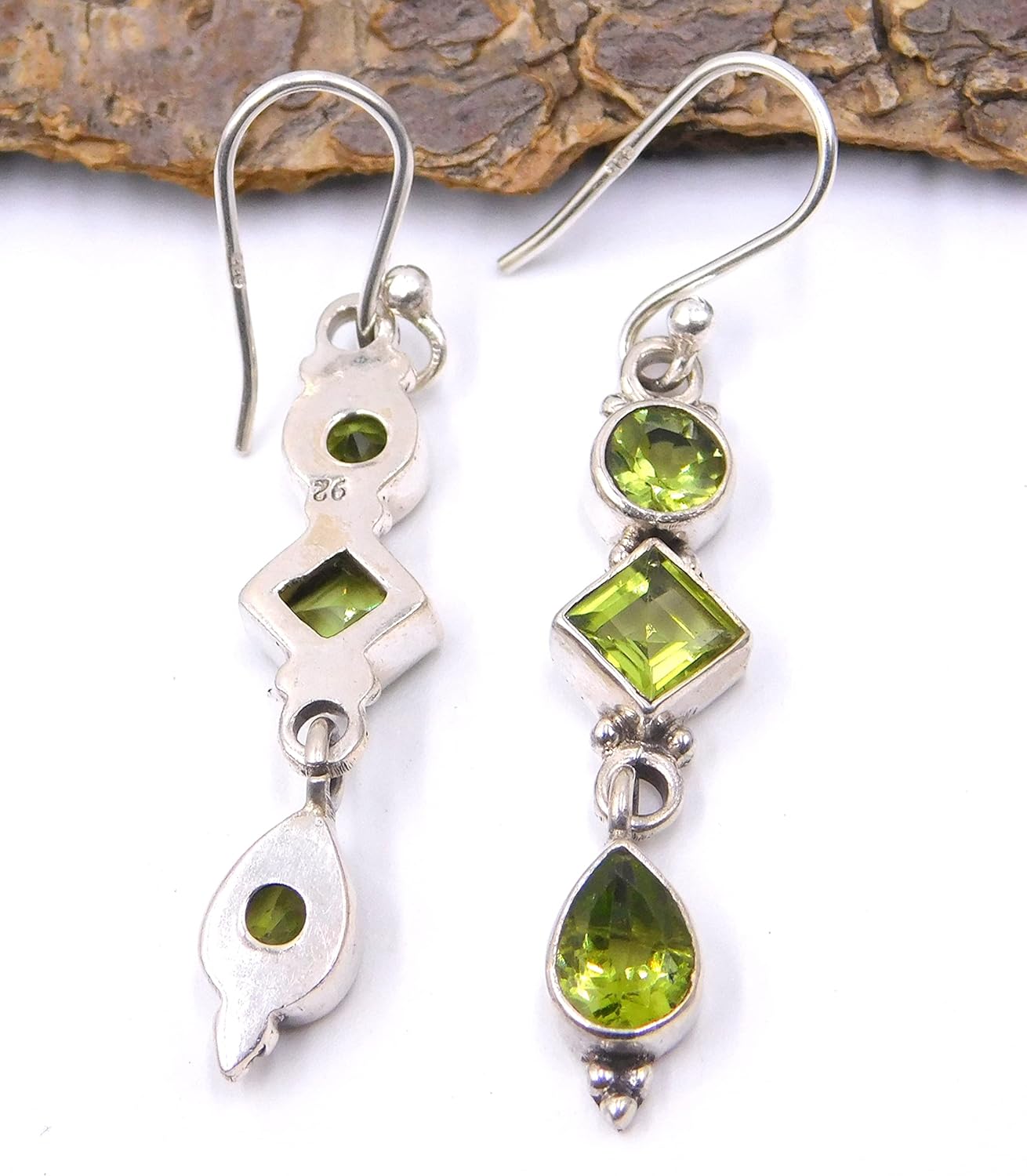 Natural Peridot Gemstone 925 Sterling Silver Handmade Dangle Drop Earring For Women, Green, 1.75 inch (SG-41)