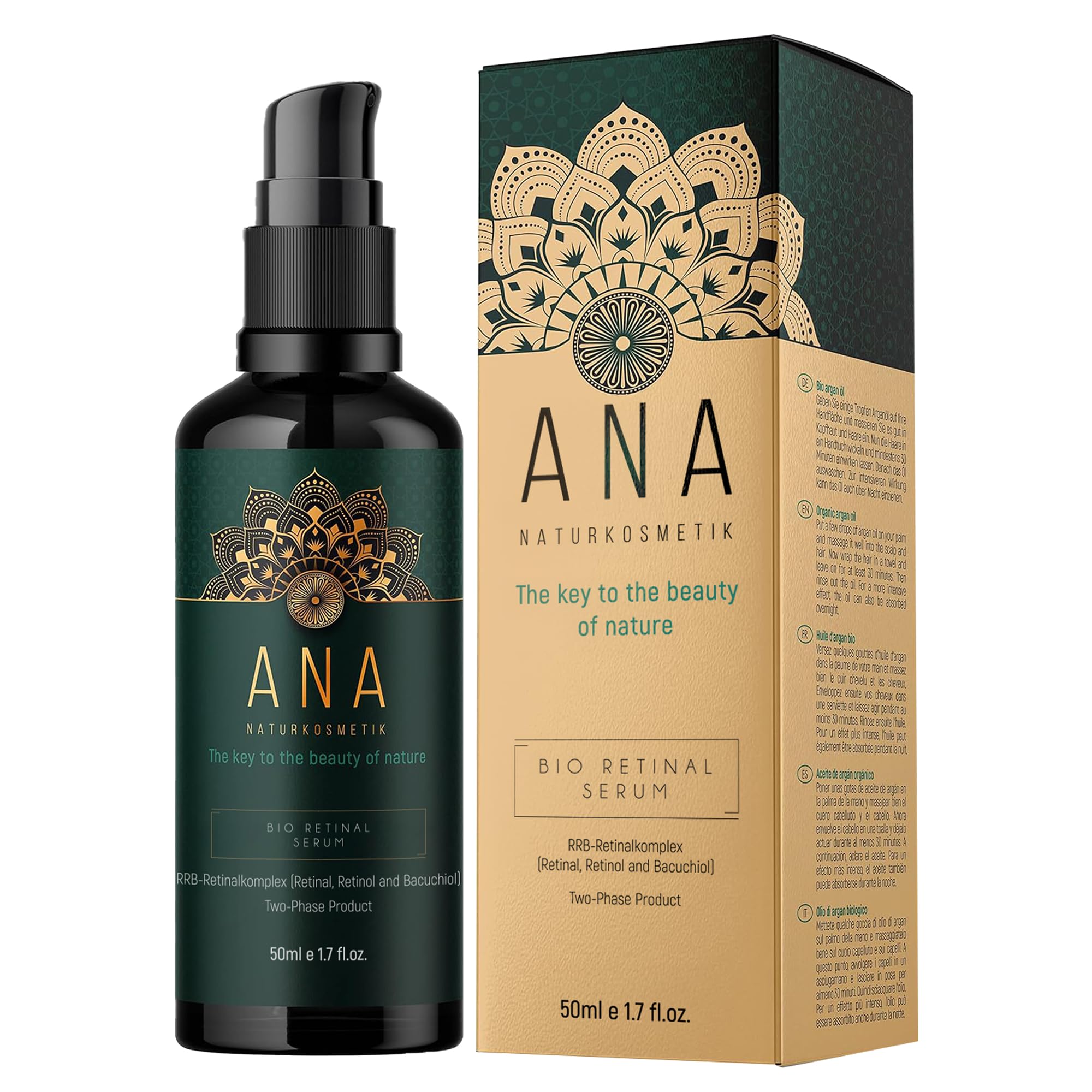 ANA Naturkosmetik 0,2% Retinal Serum 50ml – Anti Aging Nachtserum mit 3-fach Anti-Aging-Komplex, Hyaluron & Niacinamid – Gesichtsserum gegen Falten, feine Linien & für glatte Haut – Vegan