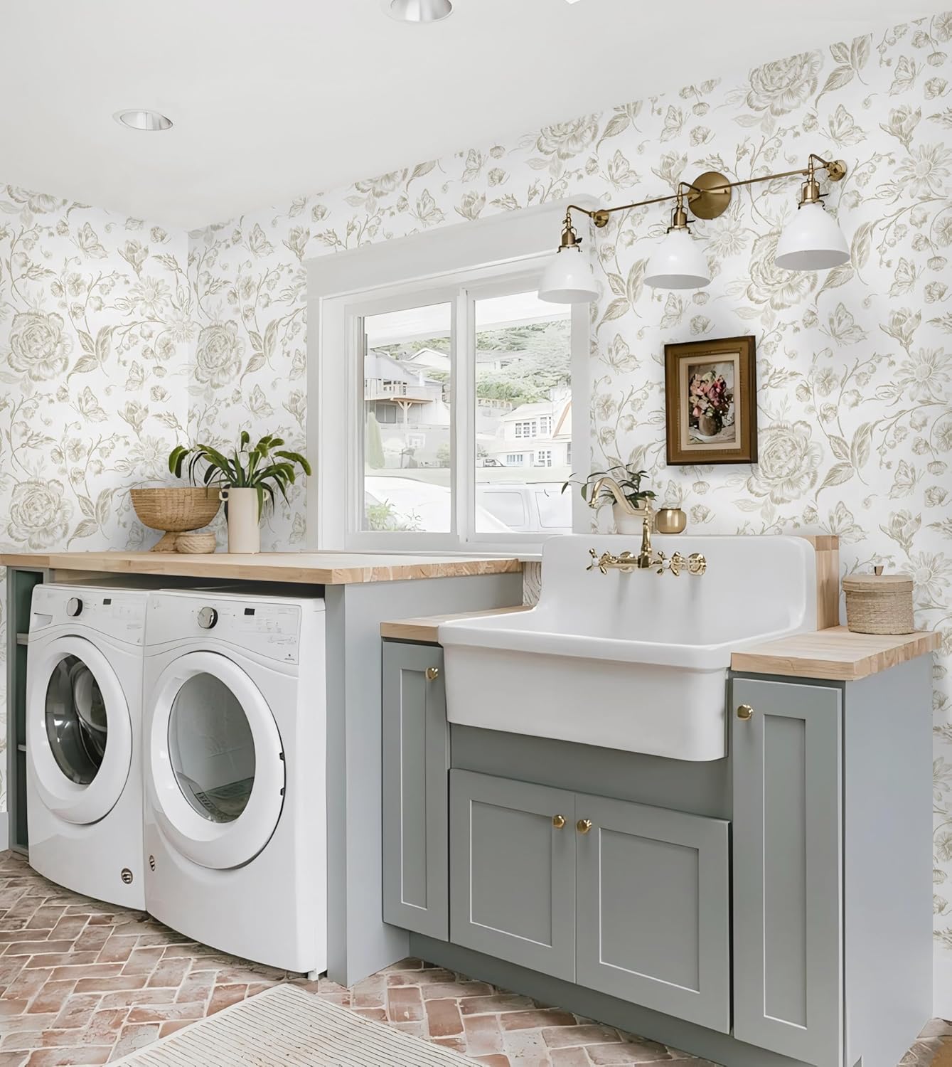 Yasinet Peel and Stick Wallpaper Boho Floral Wallpaper Vintage Floral Contact Paper for Bedroom Bathroom Beige and White Warerproof Removable Self-Adhesive Wall Paper Vinly 17.3"×393''