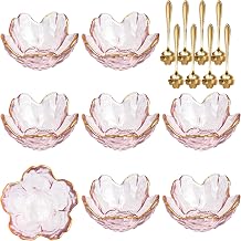 8 Pcs Gold Rim Pink Cherry Blossom Glass Bowls and 8 Pcs Cute Flower Spoons