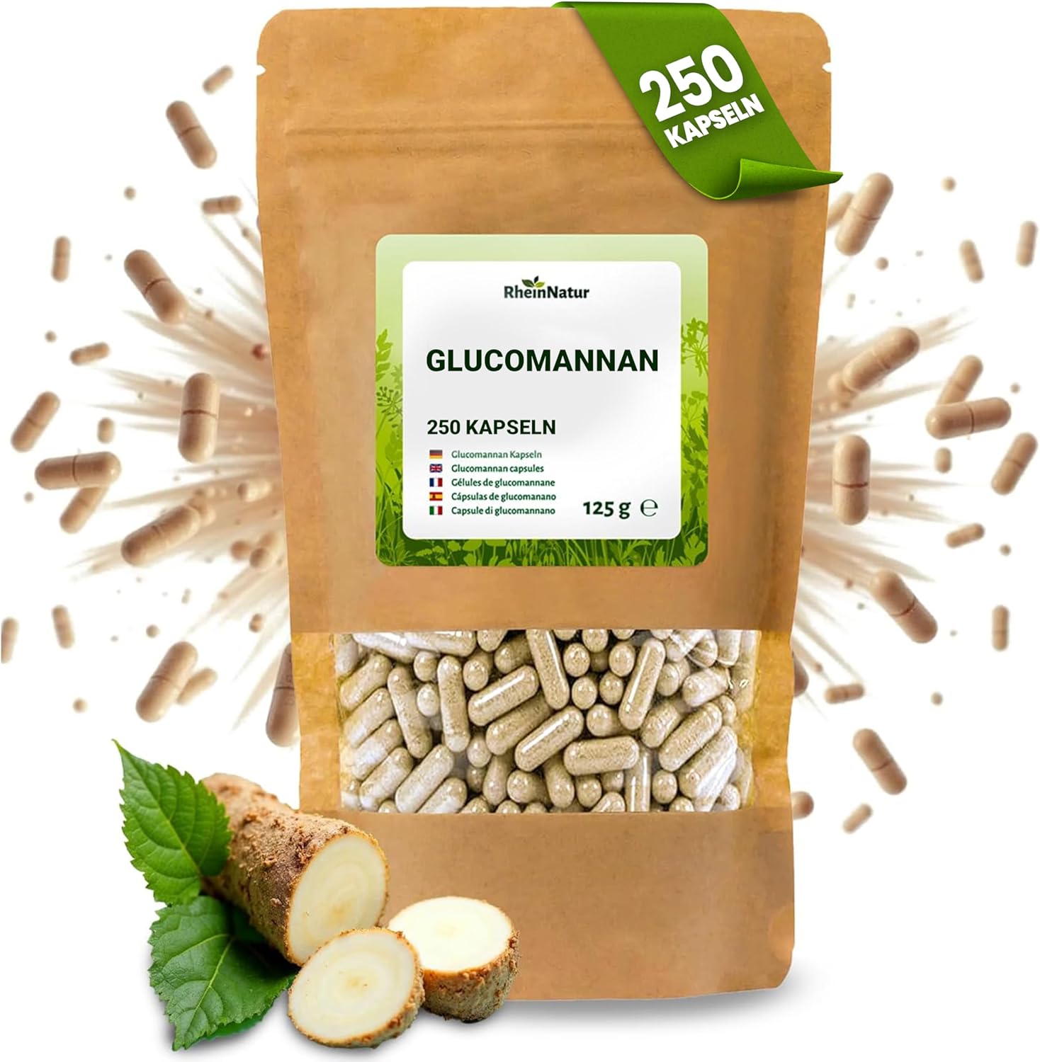 Glucomannan capsules 250 stuks – natuurlijke vezels uit de konjakwortel – veganistisch