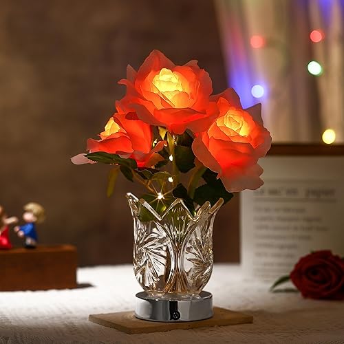 WSYEAR Lámpara de flores de regalo para mamá, esposa, hija, mesa LED de cristal artificial, lámpara decorativa de noche para dormitorio, sala de
