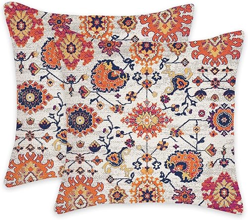 Juego de 2 fundas de almohada de 18 x 18 pulgadas, diseño étnico bohemio con cremallera, decoración del hogar para sala de estar, dormitorio, cama,