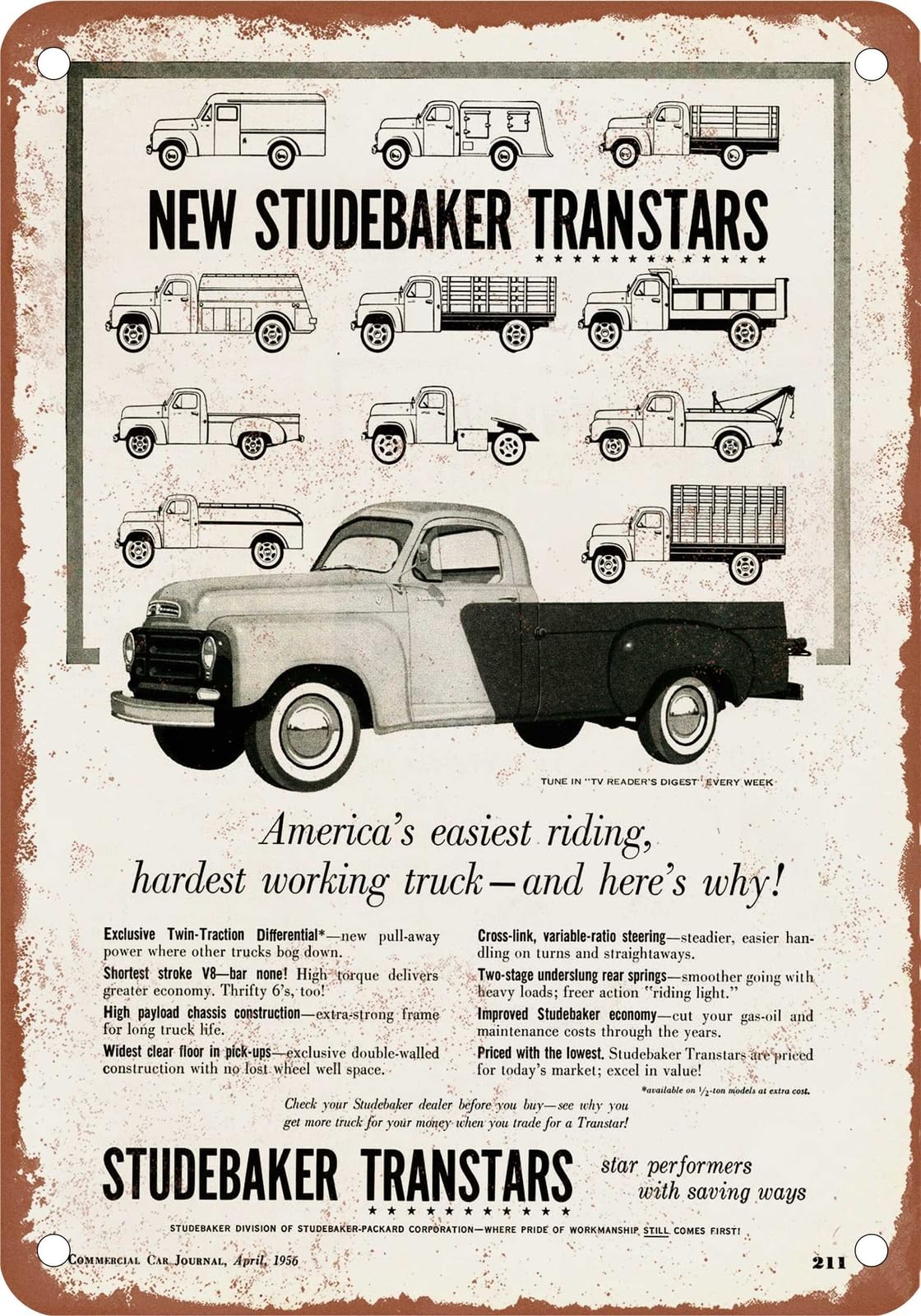 METAL SIGN - 1956 Studebaker Truck Vintage Ad 05 - Old Retro Rusty Look home decor