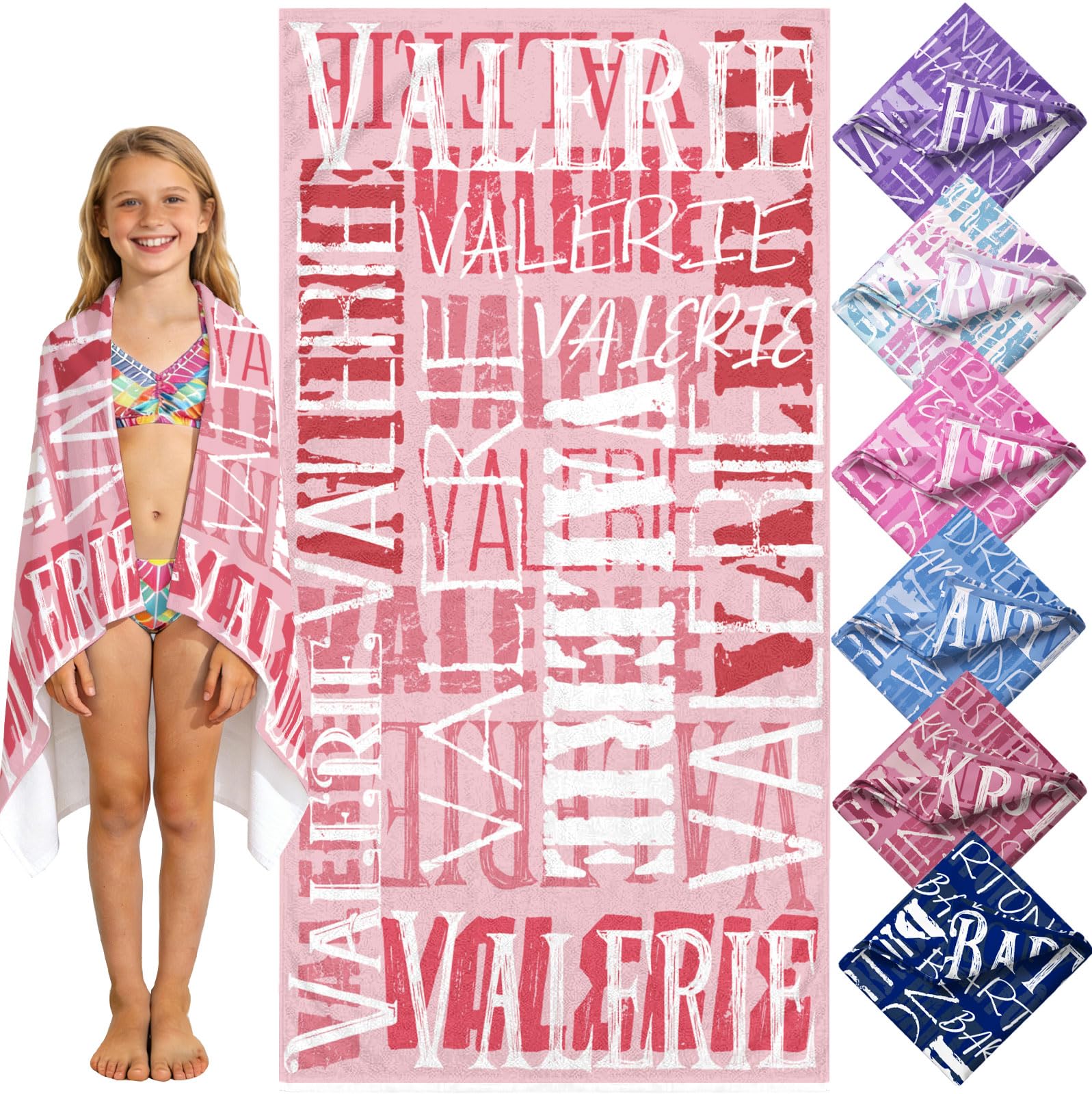 Yoke Style Personalized Beach Towels for Kids, Custom Sand Free Microfiber Beach Towel with Your Name, Customized Quick Dry Pool Towels Easter Gifts