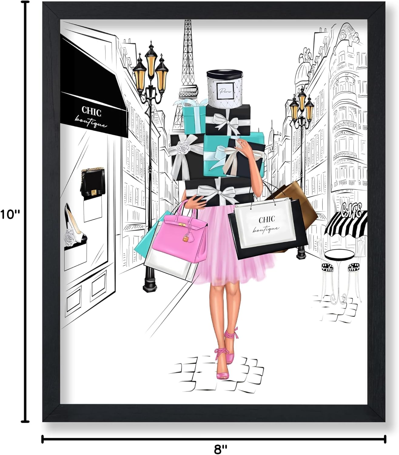 Poster Master Fashion Poster - Lady with Shopping Bags Print - Trendy Art - Modern Art - Gift for Her & Fashionista - Luxury Haute Couture Decor for Bedroom or Girl's Room - 8x10 UNFRAMED Wall Art
