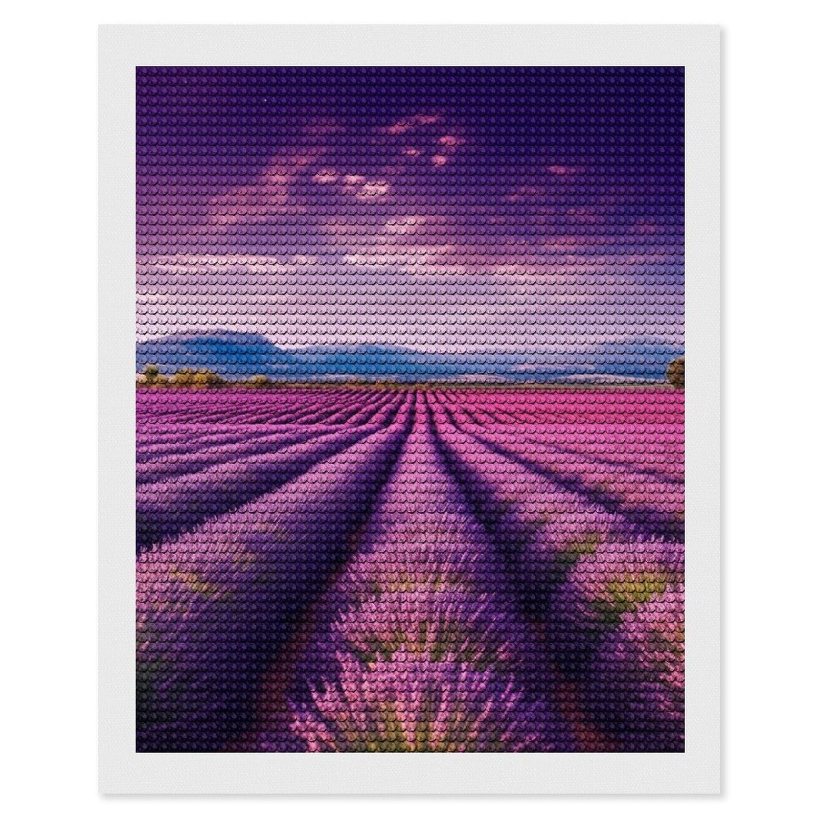FodPand Diamond Art Kits for Adults, 5D Aurora Diamond Painting Kits for Beginners, Lavender Fields DIY Full Drill Dots Gem Art Paint Crafts for Home Wall Decor 16"x20"