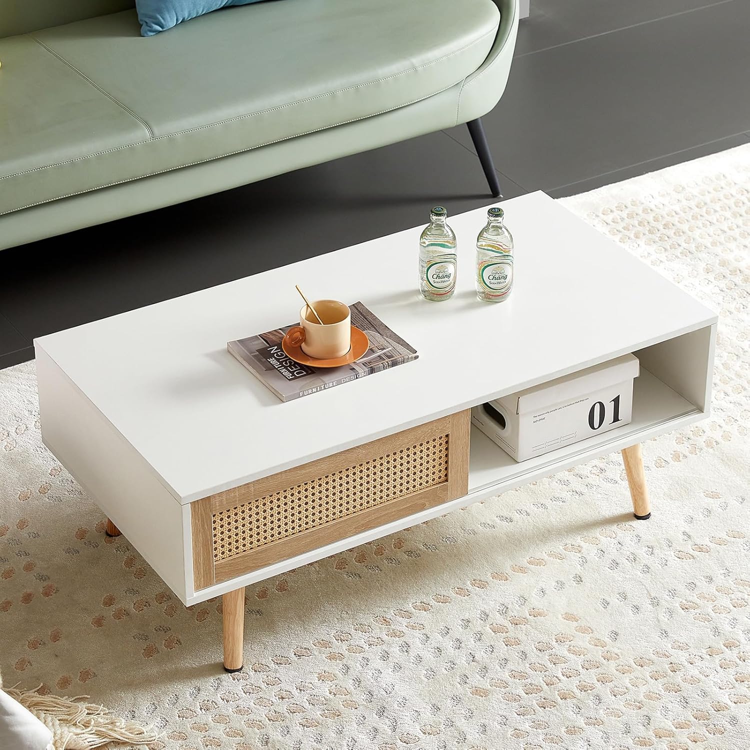 Amazon.com: LETESA Coffee Table with Storage Cabinet, Rattan Coffee ...
