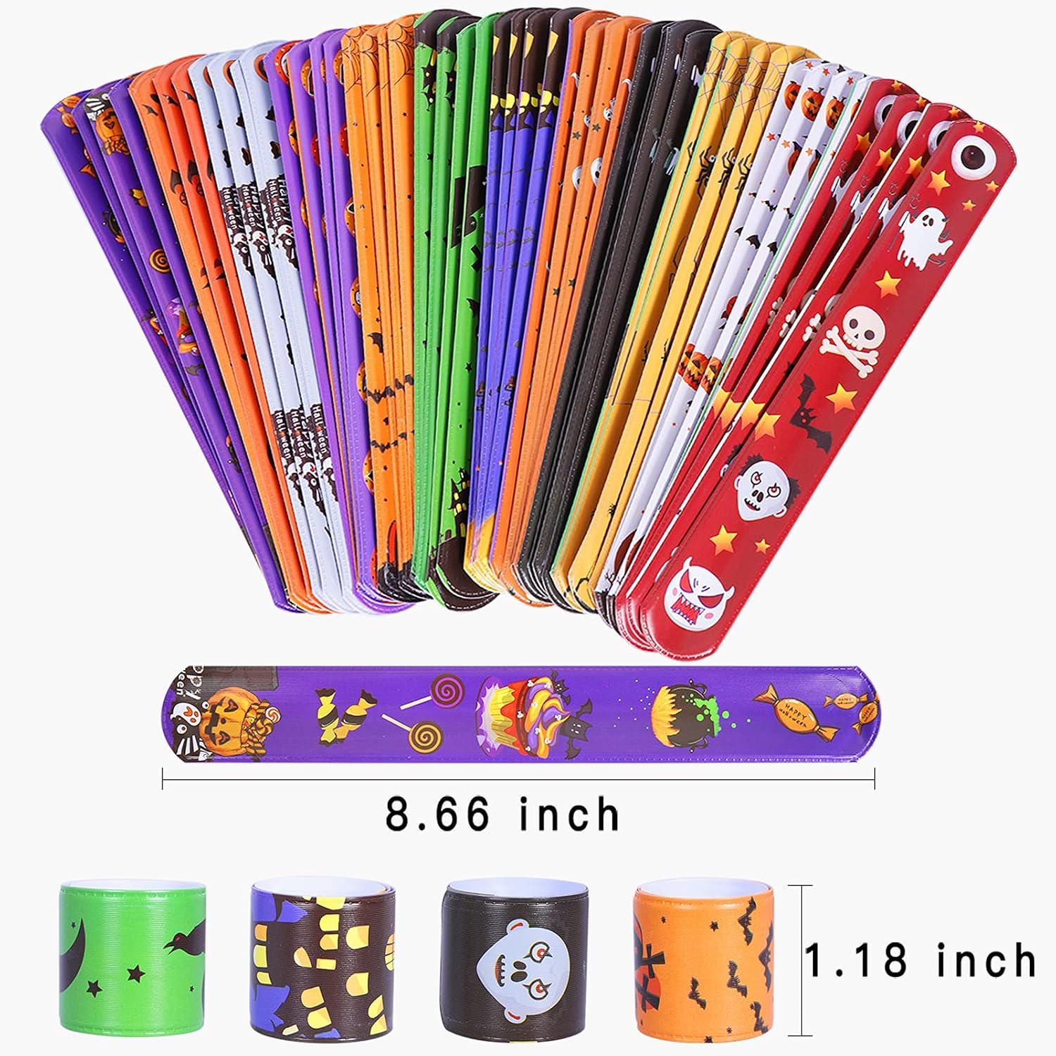 Max Fun 48pcs Halloween Slap Bracelets Party Favors Toys for Kids Party Favor Treat Bags Gifts Birthday Party (Halloween) image 2