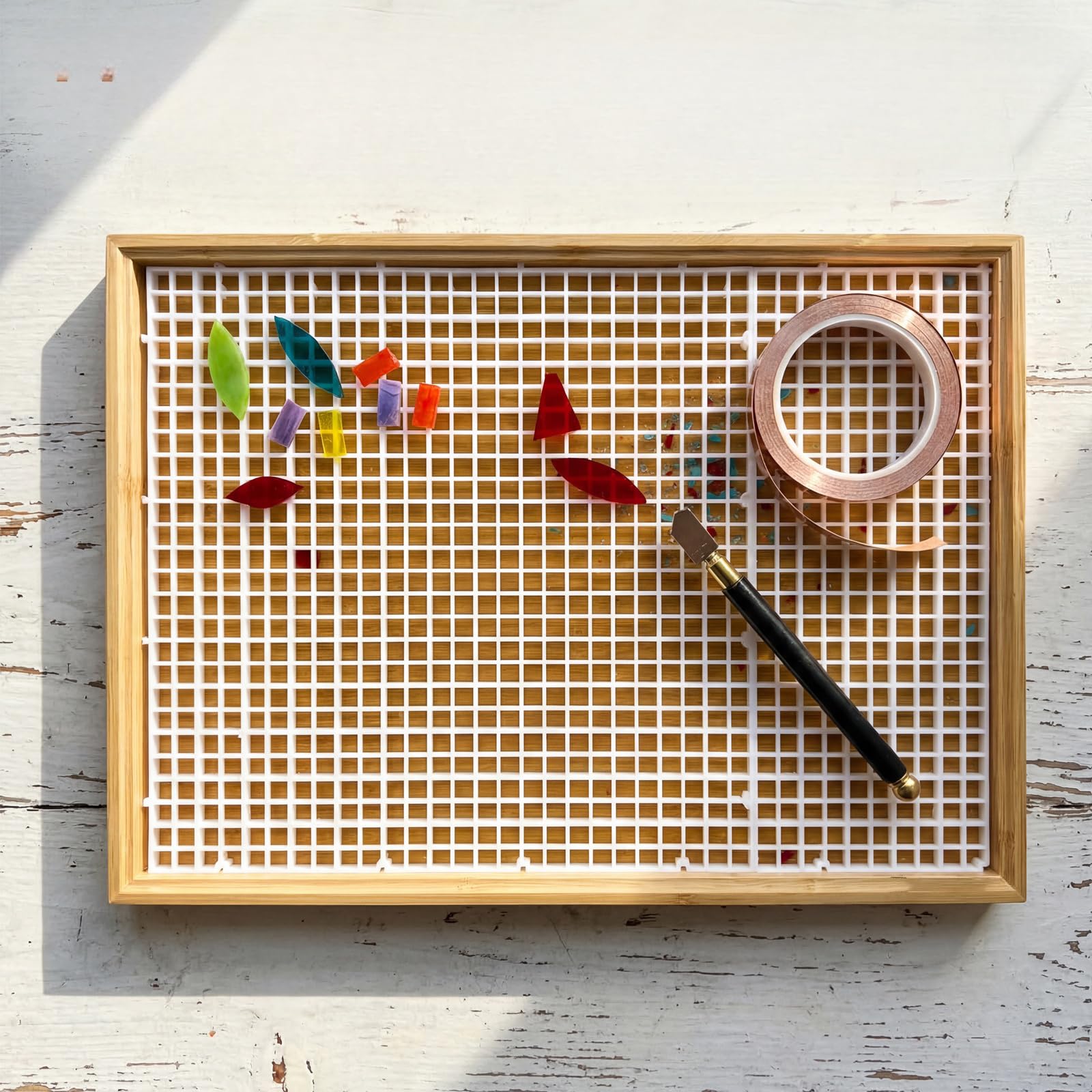 44 X 32 cm Buntglas Schneidematte,Doppellagige, abnehmbare Glasschneidematte mit Splitsauffang für Bastel, Fliesen und Glasschneidprojekt