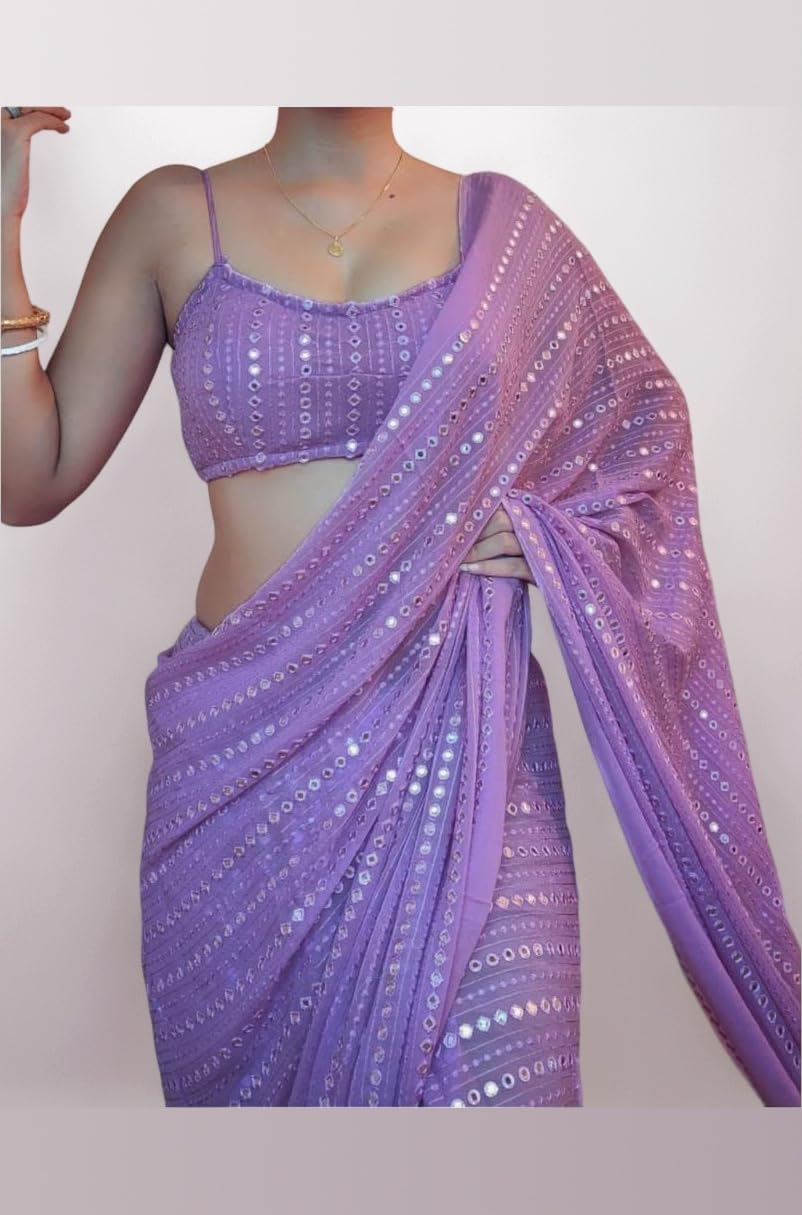 NPLASH FASHION Women's Premium Georgette With Sequins Pepar Embroidery Exclusive Saree