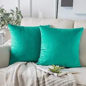 Phantoscope Pack of 2 Velvet Decorative Throw Pillow Covers Soft Solid Square Cushion Case for Couch Turquoise 20 x 20 inches 50 x 50 cm