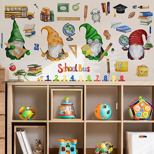 Miniatura 7 de 65 calcomanías de pared para el regreso a clases, 6 hojas de calcomanías de acuarela, decoración de búho gnomo, búho escolar, calcomanías de pared