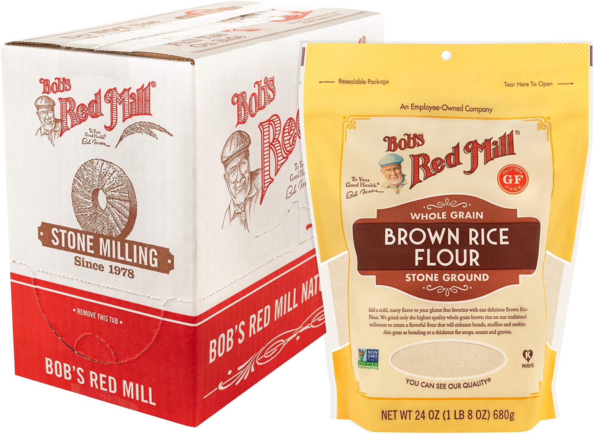 Bob's Red Mill Brown Rice Flour, 24oz (Pack of 4) - Non GMO, Whole Grain, Vegan, Kosher