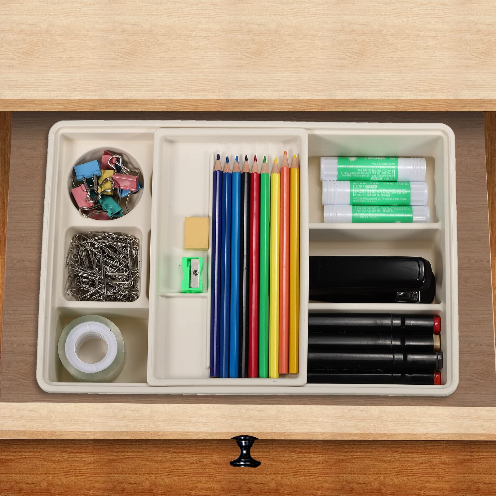 PATIKIL Ad incastro Scrivania Cassetto Organizer, 2pz Plastica Cassetto Divisore Contenitore Contenitori per Ufficio Cucina Camera da letto Cassettone Trucco Armadietto, Bianco
