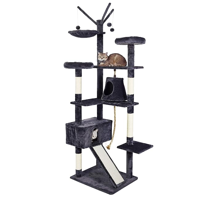 Meerveil Árbol para Gatos, Rascador Alto para Gatos con Tobogán Cubierto de Sisal Nido Cómodo 2 Habitación