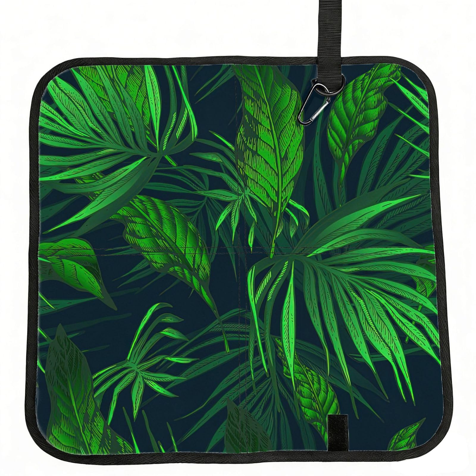DIEzig Green Tropical Plant Printed Compact Foldable Sitting Pad Oxford Base, Portable Cushion for Fishing Sports Events