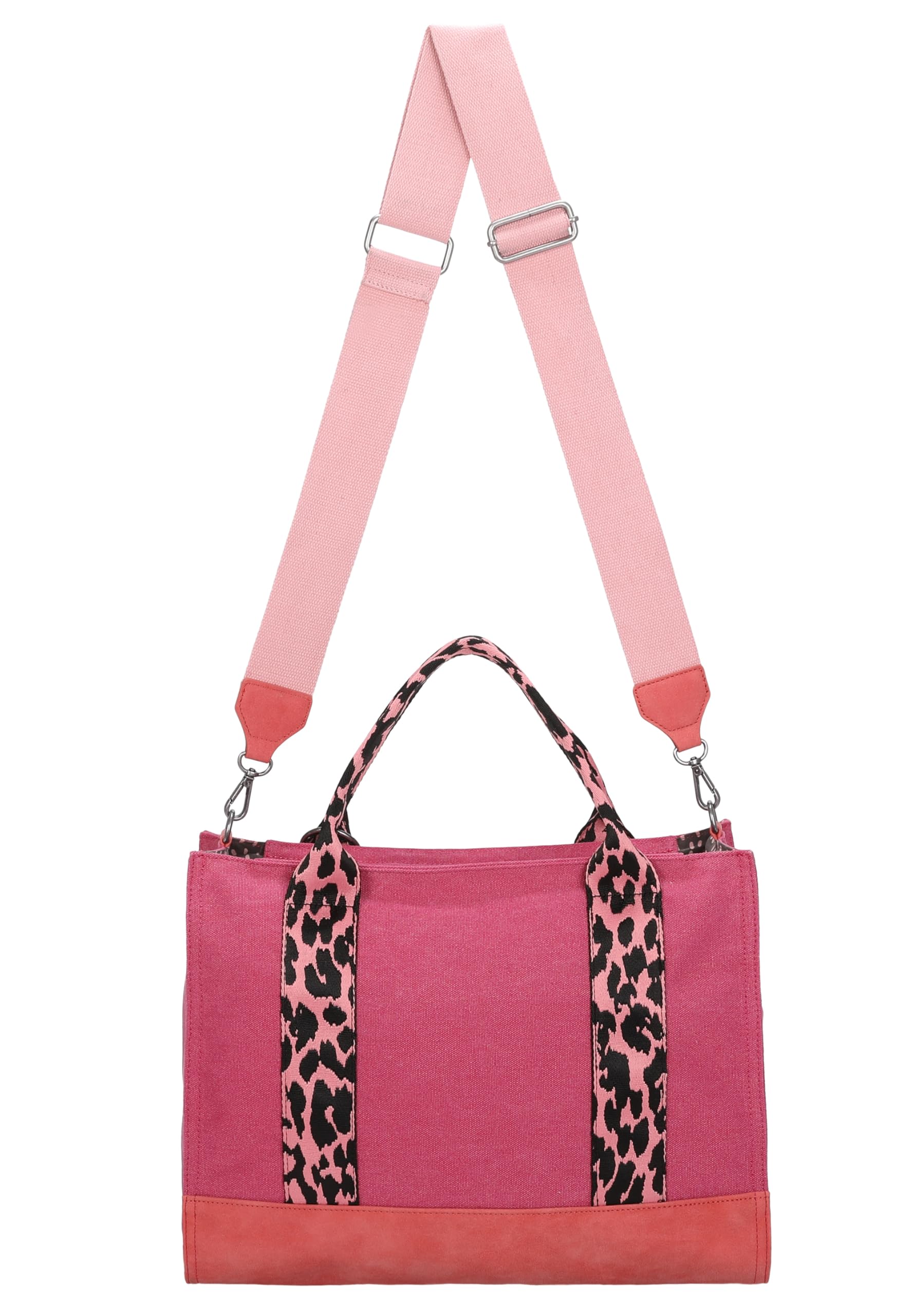 Fritzi Tote Bag Limited Summer Leo & Zebra Canvas Baumwollmix Damen Handtasche Shopper City Beach vegan abnehmbares Schulterband 14 x 39 x 29 cm, Sand - Pink - Türkis