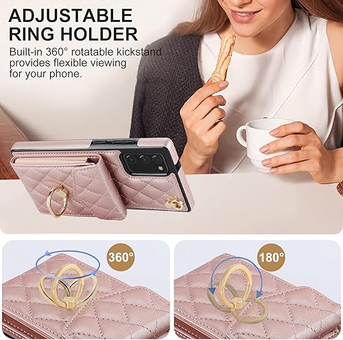 Miniatura 5 de Asuwish Funda de teléfono para Samsung Galaxy Note 20 5G con protector de pantalla de vidrio templado y correa para la muñeca, anillo con bloqueo