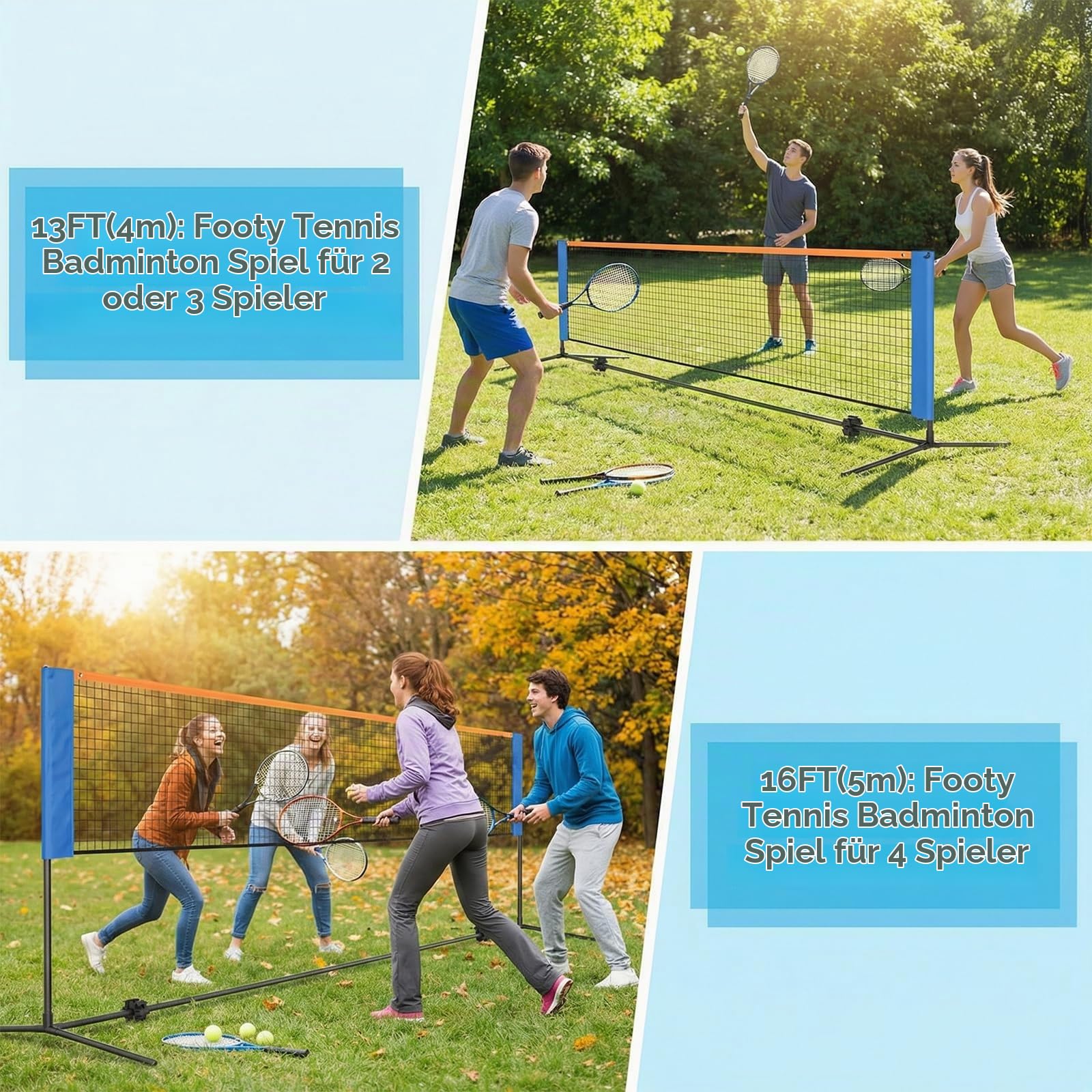 Badmintonnetz Outdoor 400cm | 500 cm Federballnetz, Faltbare Volleyballnetz für Garten, Tennisnetz Höhenverstellbar mit 3 Federbällen & Tragetasche Indoor & Outdoor