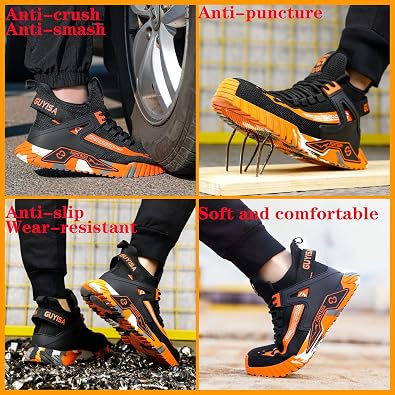 Micoklinlin Fashion Steel Toe Shoes for Men Lightweight Safety Shoes Industrial Construction Work Sneakers Hiking Shoes