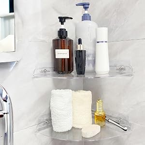 NUTNAPH Acrylic Corner Shelves Adhesive Shelf Shower Caddy Organizer for Home Decor Clear Shower Shelf No Drilling Wall