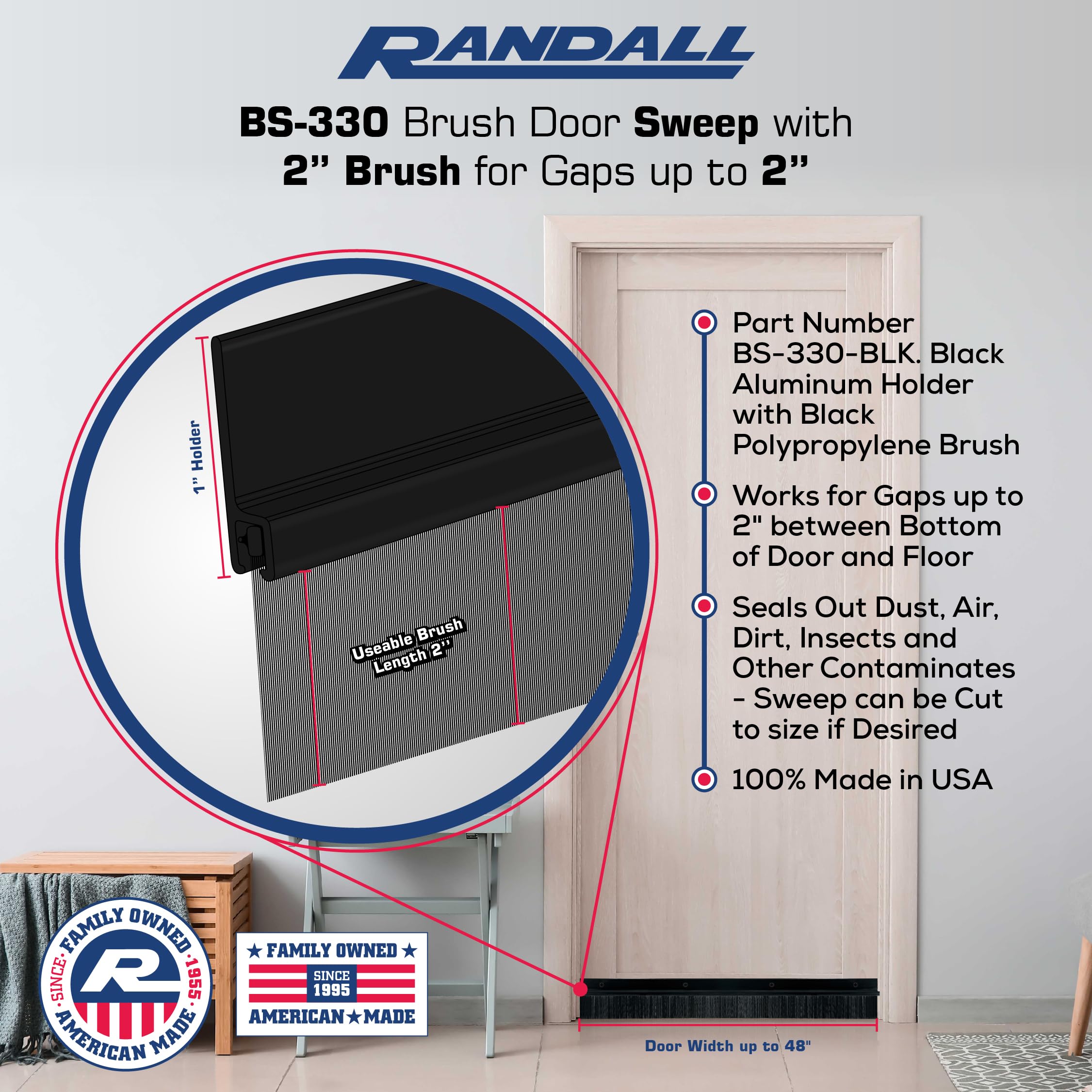 Black Aluminum with Long Brush Sweep for Gaps up to 2