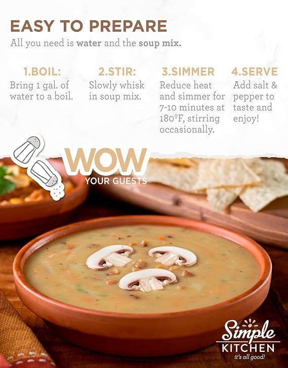 Simple Kitchen Cream of Mushroom Soup Mix - 17 Servings for Meal Prep, Vegetarian, Gluten Free, Dehydrated & Freeze Dried Survival Food for Camping Meals, Backpacking & Hiking, Survival Kit, Pack of 4