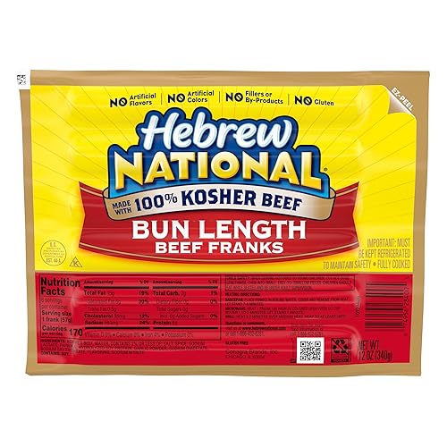 Hebrew National Bun Length Beef Franks Hot Dogs 6 quilates, 12 oz